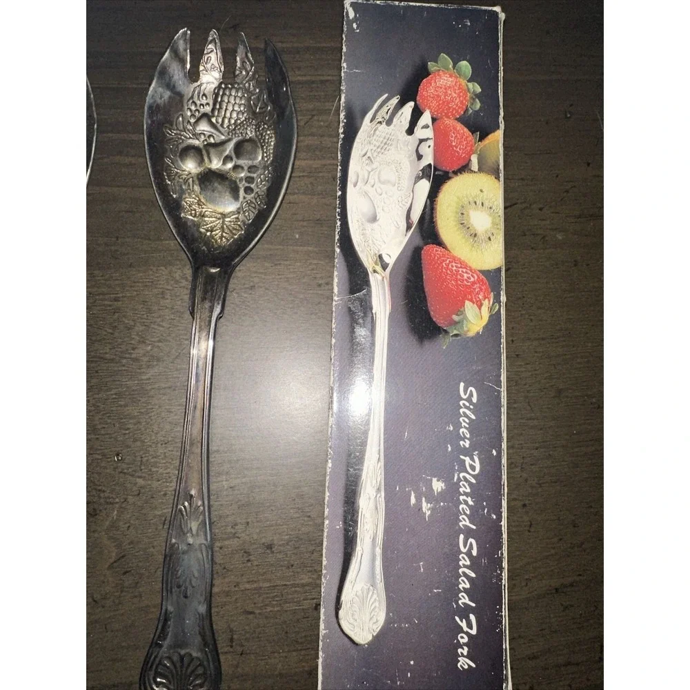 Vintage Silver Plated Salad Fork Serving Spoon Fruit Pineapple‎ China W/boxes